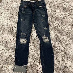 Distressed Super High Rise Ankle Mom Jeans